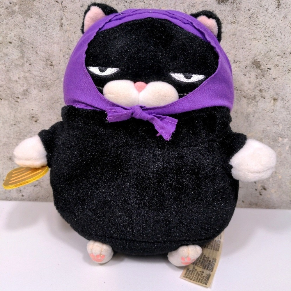 AMUSE Aliquantum Higemanjyu Kuromame Ninja Cat Plush 7" Black Purple 2010s